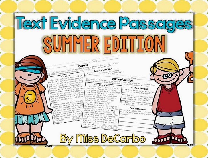 SUMMER Text Evidence Reading Passages with a Freebie!