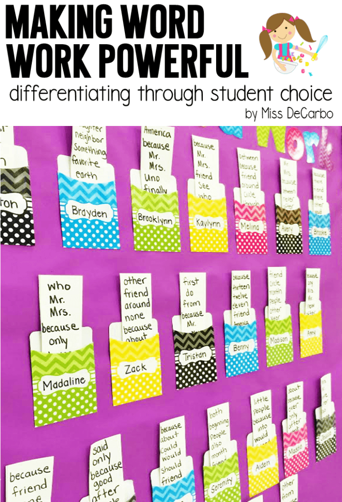 Differentiate Word Work through Student Choice! Word work activities, classroom management, and tips to help all students work on words at their own level during centers and Daily 5 time. 