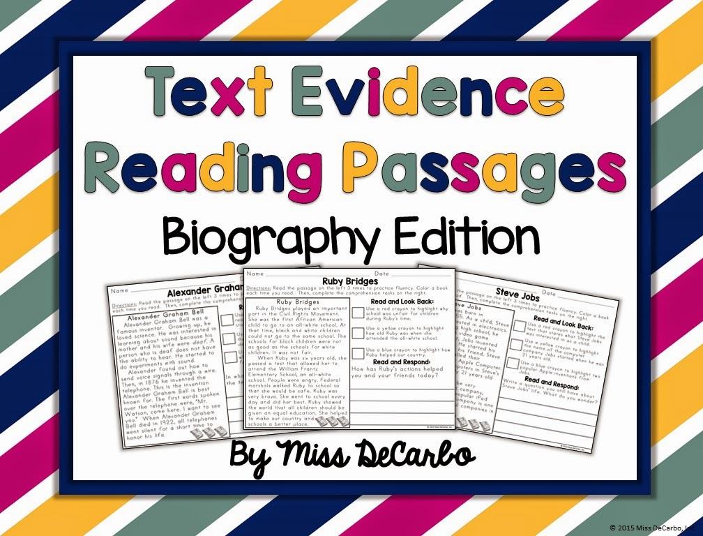 Text Evidence Reading Passages: BIOGRAPHY Edition!