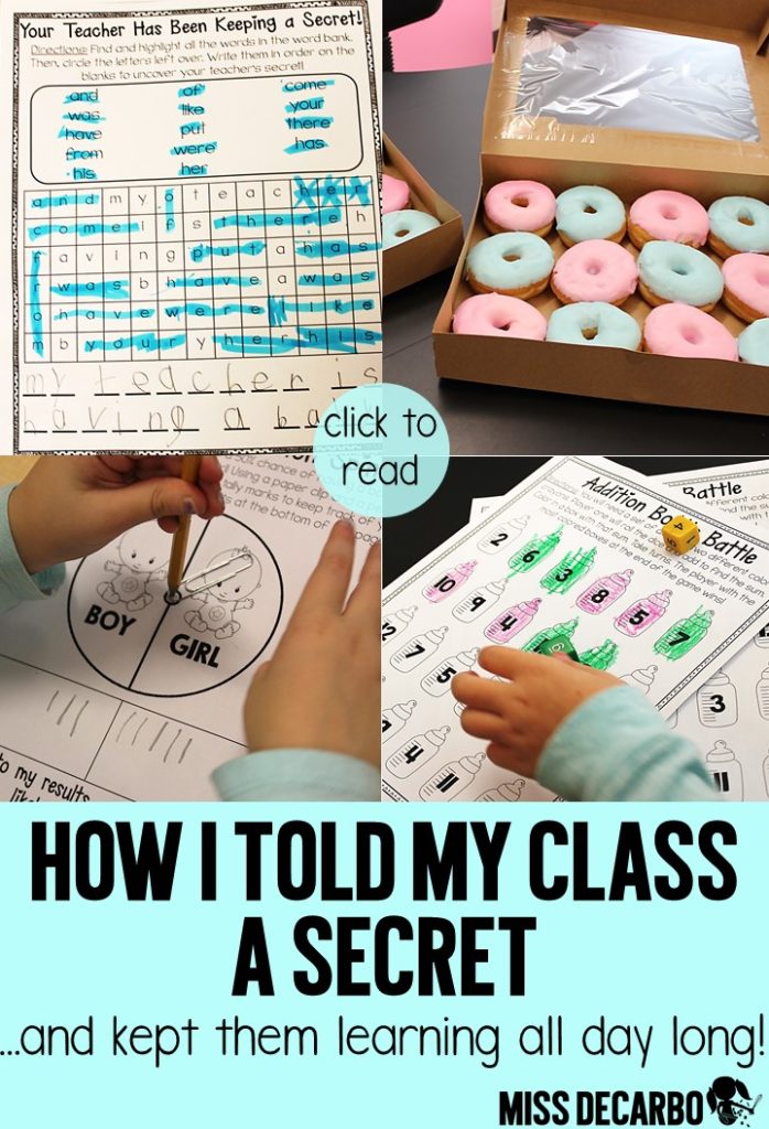 Find out how this teacher told her class she was expecting with a FUN secret word search and learning activities that lasted all day! This is an awesome pregnancy announcement pack for teachers!