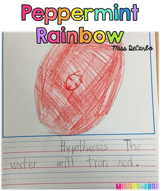 An easy, fun science experiment that uses peppermint candy! Students will hypothesize and draw conclusions about their peppermint rainbow. A comprehension printable song is also included in this blog post, as well as a fun little Christmas game for oral language! Lots of great FREE ideas in this post by Miss DeCarbo!