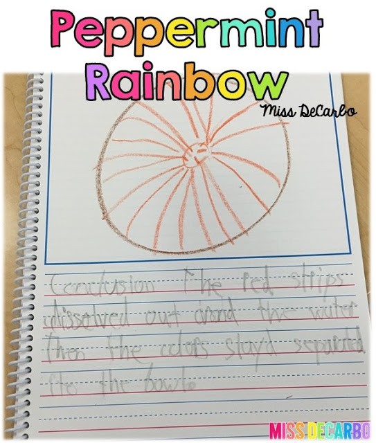 An easy, fun science experiment that uses peppermint candy! Students will hypothesize and draw conclusions about their peppermint rainbow. A comprehension printable song is also included in this blog post, as well as a fun little Christmas game for oral language! Lots of great FREE ideas in this post by Miss DeCarbo!