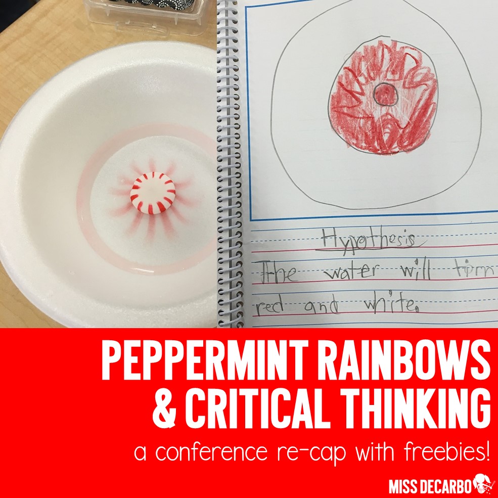 An easy, fun science experiment that uses peppermint candy! Students will hypothesize and draw conclusions about their peppermint rainbow. A comprehension printable song is also included in this blog post, as well as a fun little Christmas game for oral language! Lots of great FREE ideas in this post by Miss DeCarbo!
