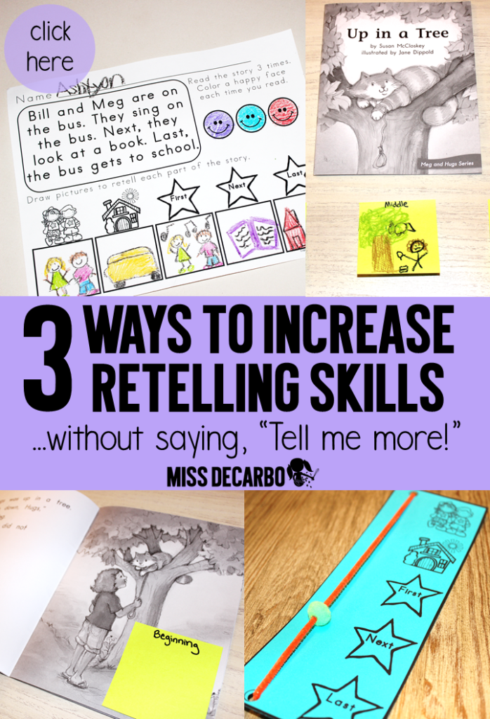 Learn 3 EASY ways to increase retelling skills in kindergarten, first grade, and second grade readers. These hands-on activities can be implemented at the small group reading table. Boost comprehension with these hands-on, visual, and tactile learning activities and lessons for students.