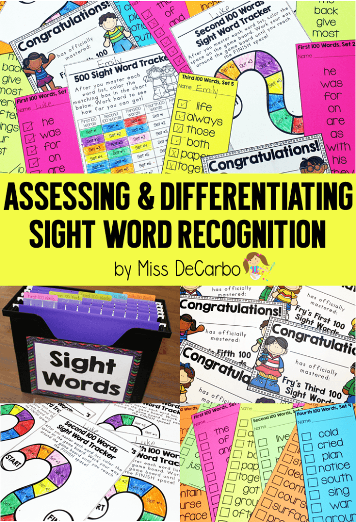 Assessment and Differentiation for Sight Word Recognition: Organization and classroom management ideas to make sight word assessment and practice simple and easy for teachers AND students! These sight word activities are student-friendly and help students master the first 500 Fry sight words!