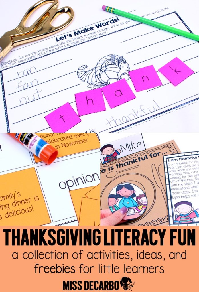 Thanksgiving literacy activities, ideas, freebies, and fun by Miss DeCarbo
