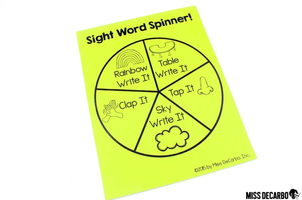 Sight Word Spinner - 20 Word Work Ideas for Sight Word Spelling Practice (with freebies!)