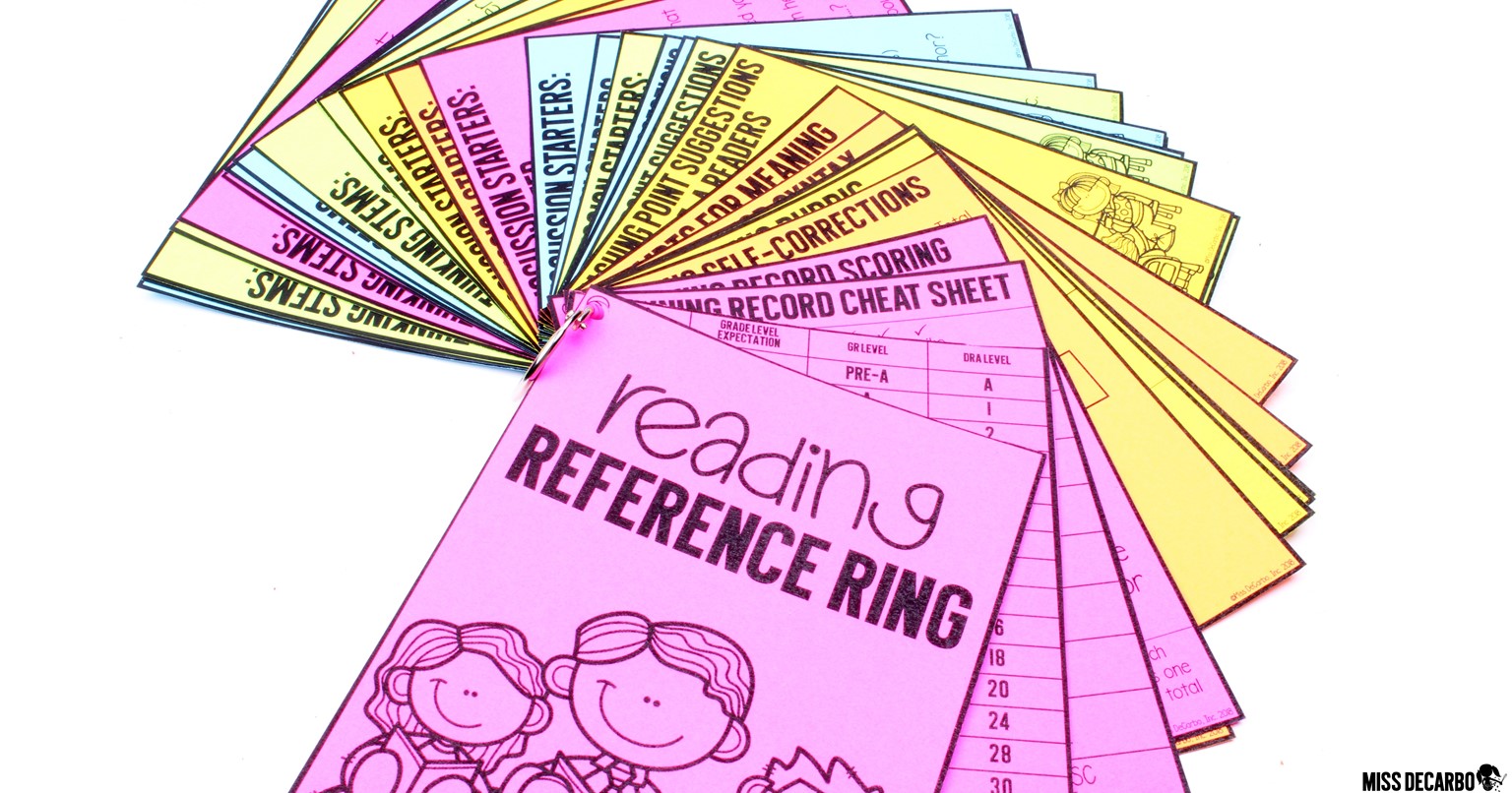 This reading reference ring contains running record cheat sheets, discussion questions, thinking stems, and more for the small group table!