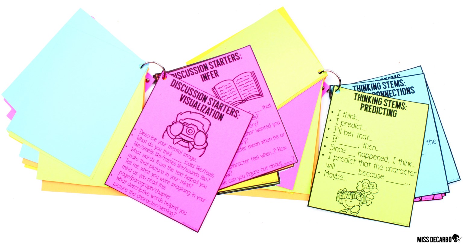 The reading reference ring contains discussion starters for various comprehension strategies that you can use during small group reading.