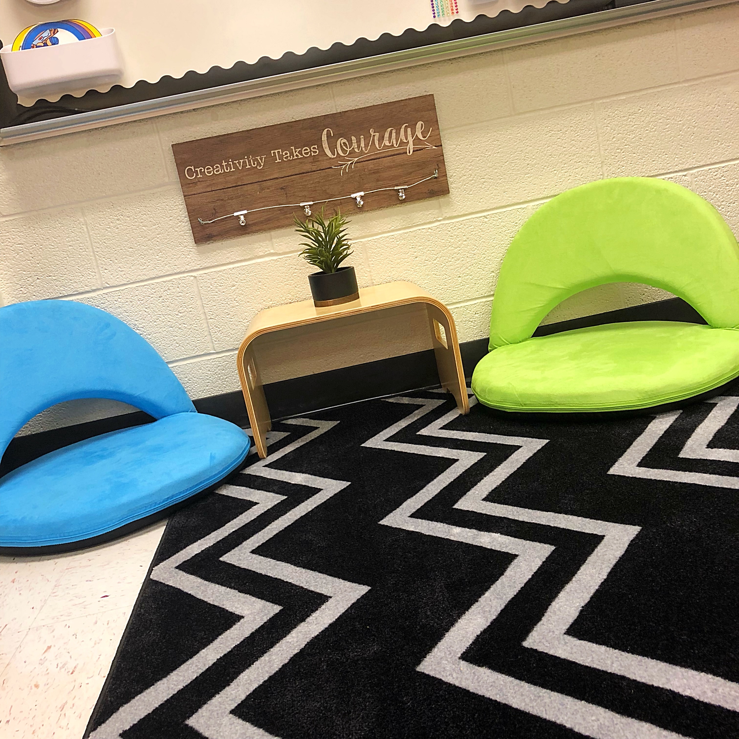 comfy foldable floor seats from Lakeshore learning and a student lap desk