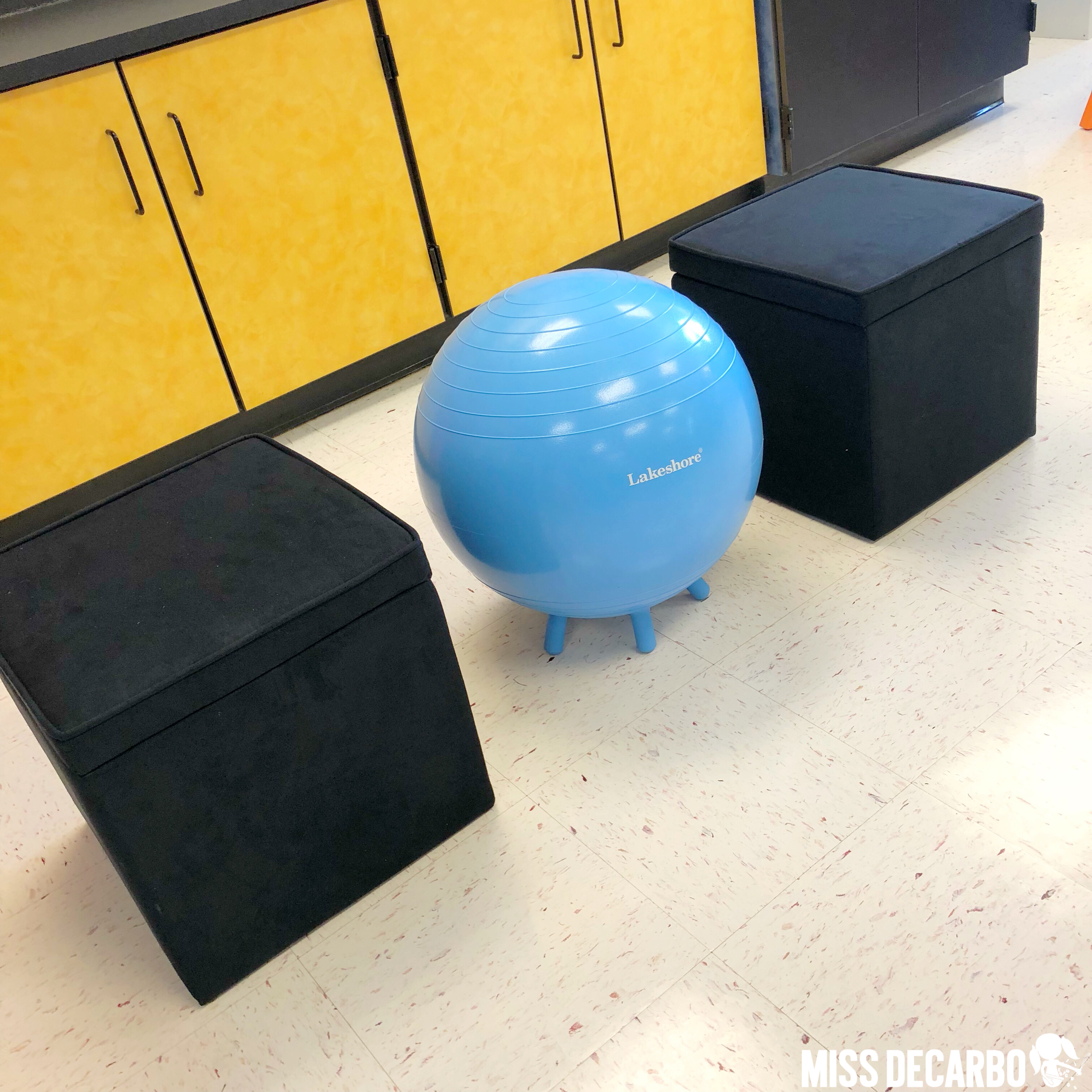 Balance balls and ottomans for flexible seating options in the classroom