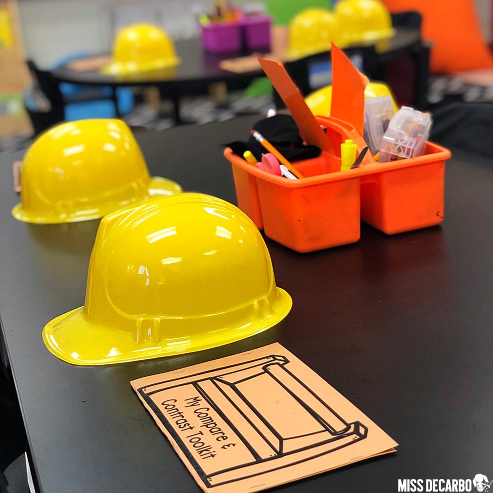 Compare and contrast toolkits and hard hats for an afternoon of learning! Compare and Contrast Construction Day was SO fun!