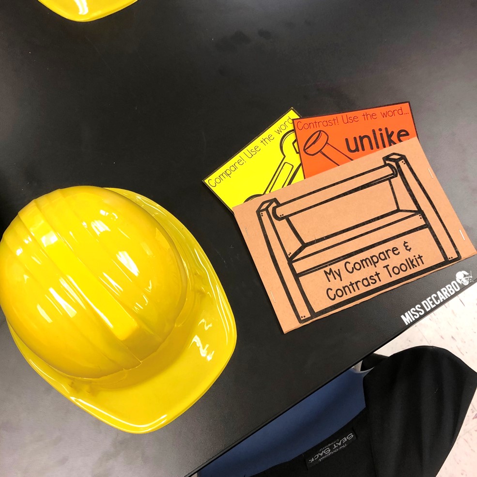 Compare and contrast toolkits and hard hats for an afternoon of learning! Compare and Contrast Construction Day was SO fun!
