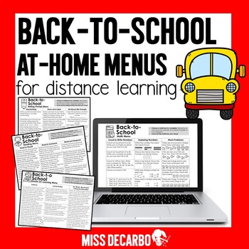 Back to School At Home Learning Menus for Distance Learning