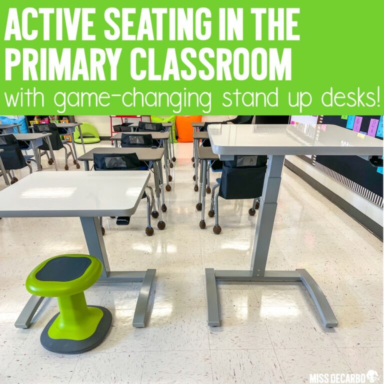 Stand up desk options and active seating solutions for the K-2 primary classroom!