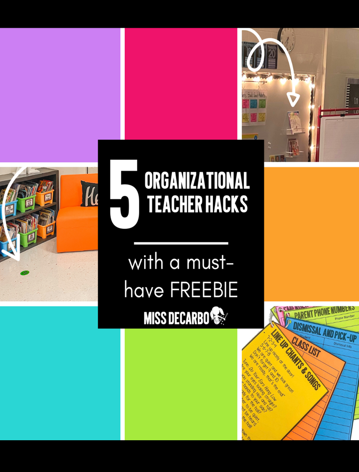 5 teacher hacks for classroom organization! A FREE and editable classroom door ring is included in this blog post. 
