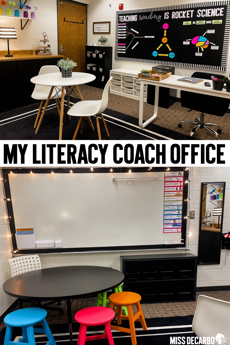 Photographs and information about my literacy coach office! Get free science of reading bulletin board labels to recreate the bulletin board I added to my office!