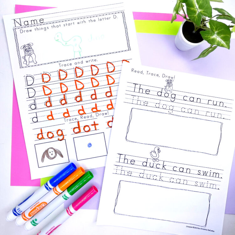 Handwriting for Beginning Readers printable booklet - trace, decode, and draw!