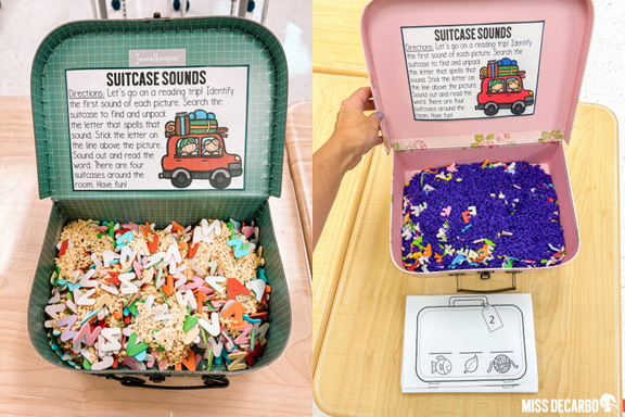 Literacy night reading activity with initial sounds for a travel-themed family reading night